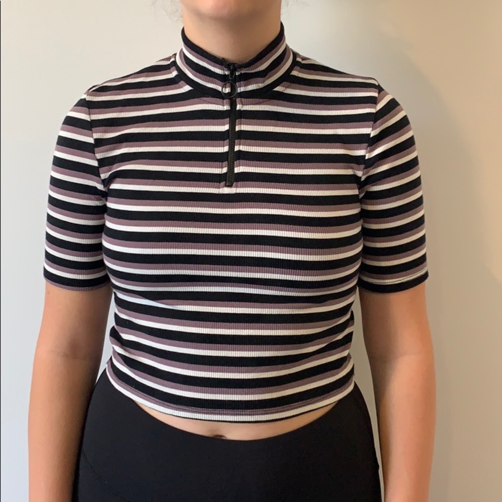 Wild Fable Striped Half-Zip Cropped Ribbed Shirt